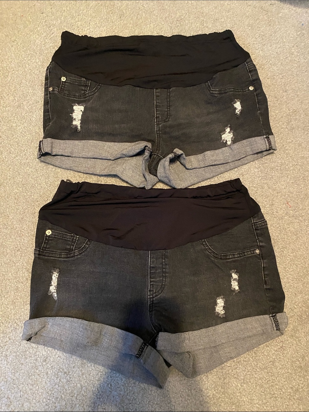 SHEIN Dark Wash Distressed Maternity Jean Shorts Bundle